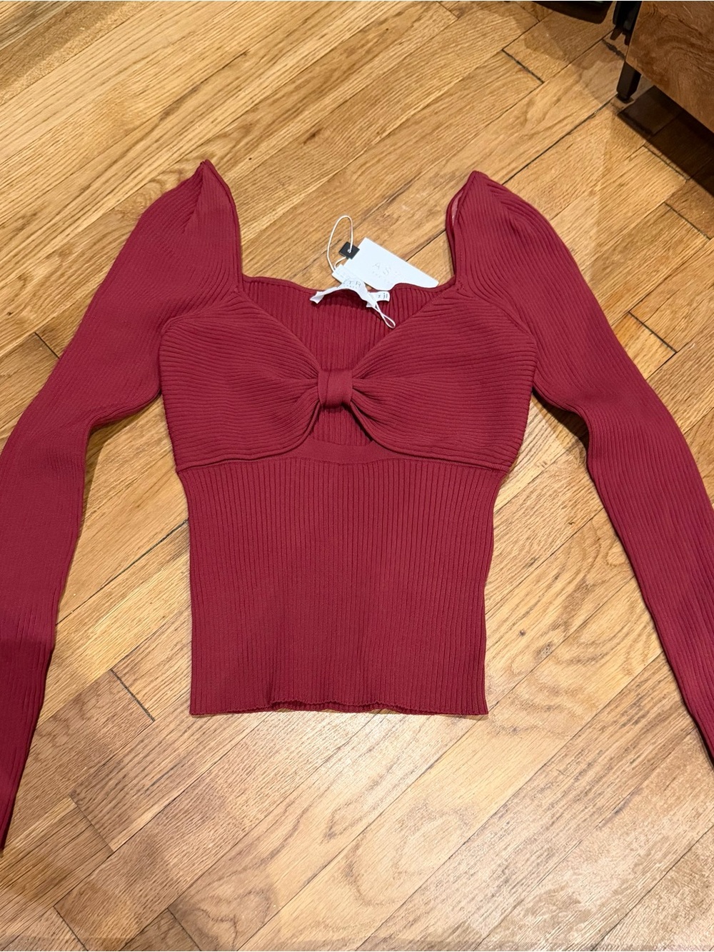 ASTR The Label Knot Front Ribbed Long Sleeve Top